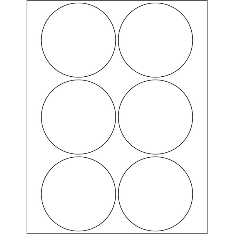 Sheet layout: six round labels per sheet