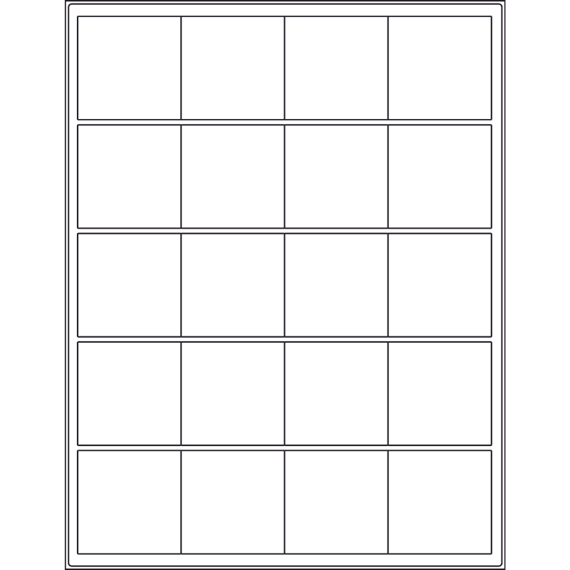 Sheet layout: twenty rectangular labels per sheet